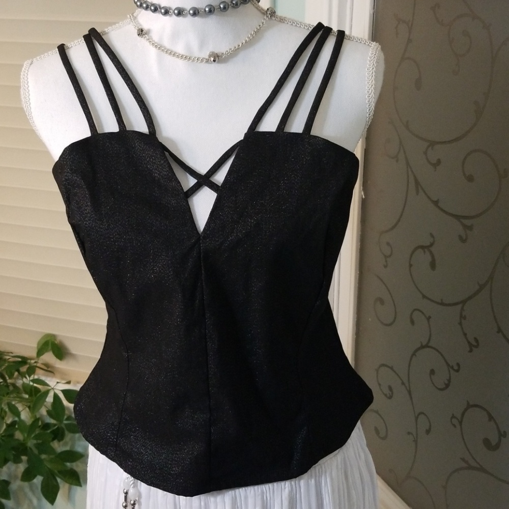 Black Strappy Top With Silver Thread - image 1